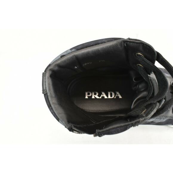 PRADA 4T2842 CAMOUFLAGE FABRIC BLACK BLUE LOGO LACE UP ZIP SNEAKERS 7 US 8 - Picture 10 of 12